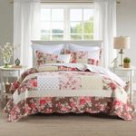 NEWLAKE Cotton Patchwork Bedspread, 3-Piece Bedding Quilt Set with Real Stitched Embroidery, Reversible Matelasse Bed Coverlet Set,Flower Splicing Pattern,Queen Size