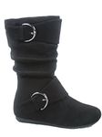 Link Klein-70k Girl's Kid's Faux Suede Two Buckle Zipper Flat Heel Mid Calf Slouchy Boot Shoes Black Size: 9 Little Kid