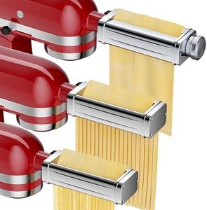 3PCS Pasta Maker Attachments Set for All KitchenAid Stand Mixers, Stainless Steel Pasta Roller Spaghetti & Fettuccine Cutter with 8 Adjustable Thickness Settings & Free Cleaning Brush