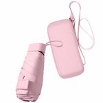 ESUFEIR Mini Travel Sun Umbrella for Purse With Case,Small Compact UV Umbrella Protection Sun,Lightweight Portable Parasol Umbrella Windproof for Women Men Kids (Pink)