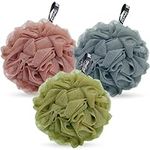 DDUP loofah,Shower Puff,Bath Loofah,Body Brush, Mesh Sponge, Mens Shower loofah,Exfoliating Bath Scrunchie for Women and Men, Soft Body Scrubber Bath Sponge 3pcs（Dark Colour)