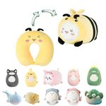 stocaggio 2-in-1 Travel Pillow for Kids - Soft and Adorable Animals Plushie That Converts into a U-Shaped Neck Pillow for Ultimate Comfort During Airplane, Train, Bus Trip-Yellow Bee