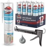 Kraken Bond Gray Silicone Sealant Waterproof%100-10 fl oz Cartridge - RTV Silicone Caulk Bathroom and Kitchen, All Purpose, Window Caulking Sealant Outdoor, RV, Exterior Use Silicon - 12 Pack