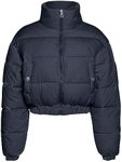 Flygo Women's Cropped Puffer Jacket Zip Up Stand Collar Padded Winter Down Coat(Navy-S)