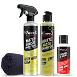 Wavex Matte Finish Maintainer 300ml Combo | Wash, Clean, Protect and Maintain Matte Bikes & Cars | Consists of Matte Wash Shampoo, Maintainer, Microfiber, Chrome & Metal Polish