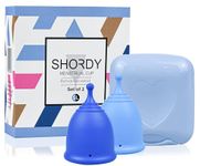 SHORDY Menstrual Cup Set of 2 (Small & Large) - Soft Medical Grade Silicone Period Cups - Reusable Coupe Menstruelle Kit for Women - Up to 12 Hours Leak-Free Protection & Eco Friendly Alternative to Pads & Tampons (Blue)