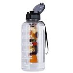 Belle Vous Fruit Infuser Water Bottle with Flip Lid & Straw - 2L (68oz) BPA-Free Drinks Bottle with Motivation Time Markers - Leakproof Sports Bottle