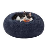 Feandrea Dog Bed, Donut Cat Bed, Fluffy Calming Pet Bed with Removable, Washable Cover, Soft Long Plush, 40 cm, Dark Grey PGW036G02