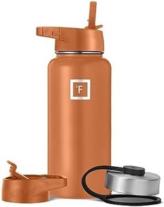 IRON °FLASK Camping & Hiking Hydration Flask with 3 Lids - Stainless Steel, Double Walled & Vacuum Insulated Water Bottle - Leak Proof & BPA Free (Clementine, Straw - 32 oz)