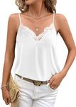 Ekouaer Women's Satin Camisole Lace Silk Satin Pajama Tank Tops V Neck Soft Spaghetti Strap Loose Sleepwear White XXL