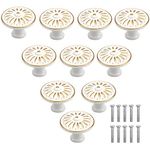 Chstarina 10 Pcs White Cabinet Knobs 35MM Vintage Chic Round Drawer Knobs Metal Flower Cabinet Cupboard Drawer Wardrobe Door Knob Handles with Screws for Home Kitchen Office Furniture Chest