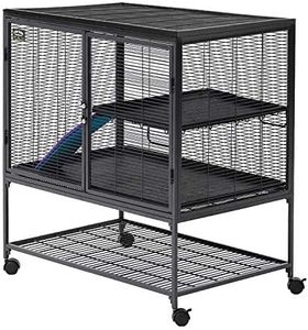 MidWest Homes for Pets Deluxe Critter Nation Single Unit Small Animal Cage (Model 161) Includes 1 Leak-Proof Pans, 1 Shelf, 1 Ramps w/ Ramp Cover & 4 locking Wheel Casters, Measures 36"L x 25"W x 38.5"H Inches, Ideal for Dagus, Rats, Ferrets, Sugar Gliders, Gray Quartz