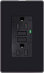 GREENCYCLE 1PK 15 Amp GFCI Outlet, Weather Resistant with LED Indicator Decorative Wall Plates Screws Included Residential and Commercial Grade ETL Certified Black