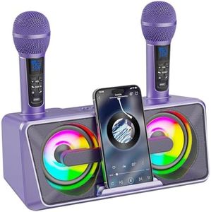 Karaoke Machine for Adults and Kids with 2 UHF Wireless Microphones,Portable Bluetooth Singing Speakers PA System with disco lights Phone Holder for Home Party,Picnic,Car,Outdoo/Birthday Gifts