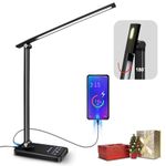 LED Desk Lamp, Cordless Reading Table Lamp with USB Charging Port, 5 Colour Modes & 7 Brightness Levels, Night Light, Timer, Memory Function, Battery Led Desk Light Office Lamp for Xmas Gift (Black)