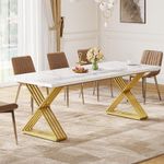 DWVO Dining Table for 8-10 People 82.67" Large Rectangular Kitchen Table Modern White Dinner Table with Faux Marble Tabletop and Soild Gold Metal Leg for Kitchen Dining Room Table Apartment