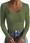 Basicspace Women's Skinny Long Sleeve Tops Square Neck Bodycon Shirts Pullover Streetwear(X-Large，05 Army Green)