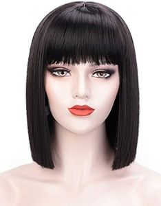 Juziviee Short Black Wigs for Women Costume 12'' Black Bob Wig with Bangs Cute Natural Soft Hair Wigs for Daily Party AD016BK1