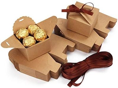 Belle Vous 60 pz Scatola Regalo con Coperchio Kraft Marroni con Nastro Scatoline Cartone da 6,5 x 6,5 x 4,5cm - Scatoline Cartone per Bomboniere - Scatole Cartone Regalo per Feste, Matrimoni e Natale