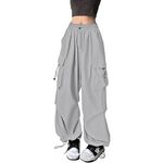 Women's Gothic Cargo Pants Women Streetwear High Waist Trousers Korean Style Pants Oversized Cargo Trouser Casual Lightweight Workwear Hearm Trouser Hippie Trousers Sweatpants (51-Grey, M)