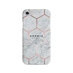 Tirita Personalised Compatible with iPhone 6 & 6s Hard Case Cover PRINTED GLITTER, NOT REAL GLITTER Marble Rose Gold Golden Geometric Collage Custom Initials Name Bling