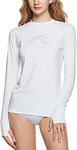 ATHLIO Women's UPF 50+ Rash Guard, Long Sleeve Surfing Swimsuit Top, UV/SPF Water Beach Swim Shirts, Thumb Hole White, Large