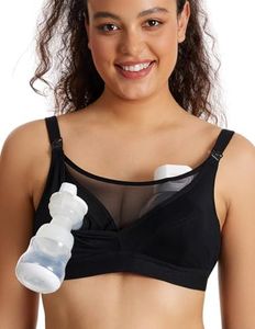 momcozy Reggiseno da allattamento per seno grande (36C-44G) - Reggiseno combinato Pump & Nursing con design a rete, Nero , XL