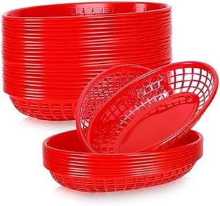 GothaBach 50 Pack Fast Food Baskets, Plastic Fast Food Restaurant Baskets, Bread Fry Baskets Serving Tray for Hot Dogs, Chicken, Burgers, Sandwiches, Fries (Red)