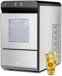 Gevi Household V2.0 Countertop Gemi Nugget Ice Maker with Viewing Window | Self-Cleaning Pebble Ice Machine | Open and Pour Water Refill | Stainless Steel Housing | 16.7''H Fits Under Wall