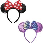 PALAY® 2Pcs Hairband for Women Girls, Mic-ky Mouse Bow Head Band for Women Sequin Kawaii Cute Headband for Women Stylish Hair Accessories for Kids Adult Cosplay Girls Headbands Headwear Costume Prop