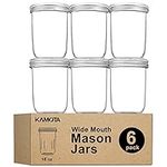 KAMOTA Wide Mouth Mason Jars 16 oz, 16oz Mason Jars Canning Jars Jelly Jars With Wide Mouth Lids and Bands, Ideal for Jam, Honey, Wedding Favors, Shower Favors, Baby Foods, 6 PACK