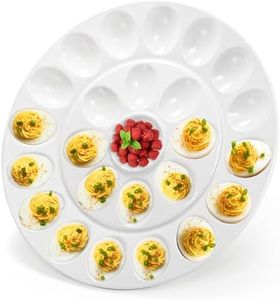 Foraineam 12.6 Inches Porcelain Deviled Egg Tray/Platter, White Egg Dish with 25 Compartments