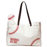 Woman Baseball Tote Handbag Large Oversize Casual Canvas Sports Mom Beach Travel Bag, Vinyl Seams, Large