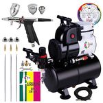 OPHIR Professional Airbrush Air Compressor & 3L Air Tank Kit with 0.3mm,0.5mm,0.8mm Nozzle Airbrush Set with Color Wheel for Cake Decoration, Hobby Model Painting, Tanning, Up to 86PSI Pressure