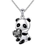 Yienate Panda Crystal Necklace Choker Silver Panda White Heart Crystal Bear Pendant Necklace Chain Panda Love Necklace Charm Cute Animal Crystal Jewellery Gift for Women Girls (Black)