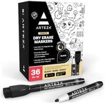 ARTEZA Black Dry Erase Markers with Erasers, Pack of 36, Fine Tip, Magnetic Whiteboard Markers for School