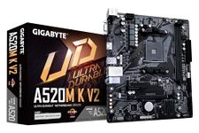 Gigabyte A520M K V2 Motherboard - Supports AMD Ryzen 5000 Series AM4 CPUs, up to 5100MHz DDR4 (OC), PCIe Gen3 x4 M.2, GbE LAN, USB 3.2 Gen 1