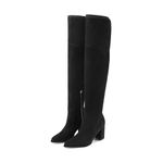 Adrizzlein Over the Knee Boots for Women Suede Black Thigh High Boots Chunky Block Heel Pointed Toe Knee High Stretch Wide Calf Long Slouch Fall Winter Dress Boots Black Size 8