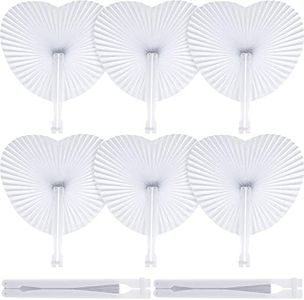 Blulu 60 Pack Folding Hand Fan Wedding Fans for Guests White Paper Fans for Wedding Favors Heart Shaped Assortment with Plastic Handle for Birthday Party Supplies Wedding Decorations