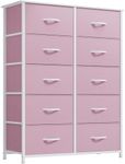 YITAHOME 10 Drawer Dresser - Fabric Storage Tower, Organizer Unit for Bedroom, Living Room, Hallway, Closets - Sturdy Steel Frame, Wooden Top & Easy Pull Fabric Bins, Pink