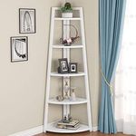 Tribesigns 70 inch Tall Corner Shelf, 5 Tier Modern Corner Bookshelf Bookcase Industrial Corner Ladder Shelf Plant Stand for Living Room, Kitchen, Home Office (White)