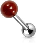 BodyJewelryOnline Tongue Ring 14Ga Semi-Precious Stone Ball Surgical Steel Barbell (Red)