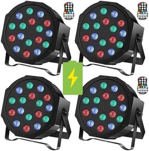 U`King Battery Powered Stage Lights, 18 * 2W RGB LED Par Can, DMX512 & Sound-Activated Wireless Uplights, 7 CH Rechargeable Par Lights for Party, Event, Wedding, DJ Show, 4 Pack