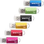 EASTFUN 6 Pack 16GB USB 2.0 Flash Drive Memory Stick Thumb Drive Thumb Stick Jump Drive Zip Drive Pen Drive, with LED Indicator,6 Pcs Mix Colors:Rose/Red/Gold/Black/Green/Blue