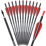 Carbon Crossbow Bolts 20 Inch Hunting Archery Arrows with 4" Vanes Replaced Arrowhead Tip (Pack of 12)