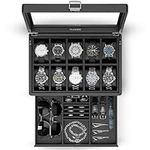 Vlando 10-Slot Watch Box, 2-Tier Watch Display Case, Lockable Watch Case with Glass Lid,Jewelry Box for Men,Black