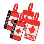 4 Pack Luggage Tags, Canadian Flag Silicone Luggage Tags for Suitcases, Includes Name Cards with Partial Privacy Cover & Silicone Ring for Secure Fastening (Red)