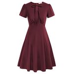 Belle Poque Women's Retro A-Line Midi Pleated Tunic Dress for Cocktail Party Dress Lady Dark Red