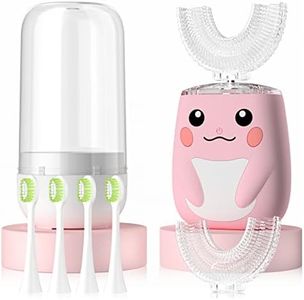 ELOTAME Kids Electric U Shaped Toothbrush Children Rechargeable Sonic Toothbrush with 6 Soft Brush Head Automatic Full Mouth 6 Cleaning Modes -Age8-15 Pink