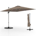 SFAREST 3M Patio Offset Umbrella, 360° Rotating Garden Parasol with Cross Base and Crank Handle, Tilting Outdoor Square Cantilever Umbrella for Beach, Garden, Market (Tan)